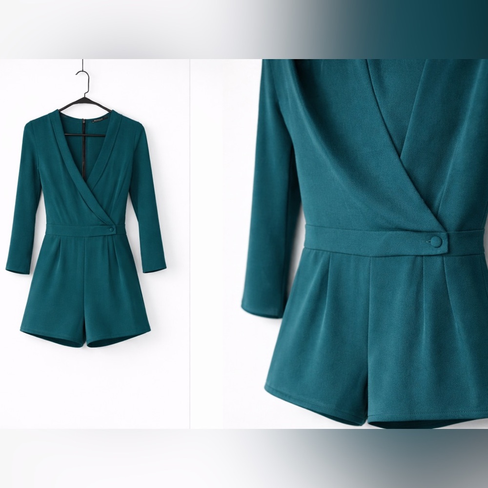 Bershka Teal Wrap Jumpsuit Shorts